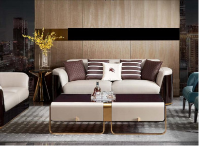 Armchair HellBlue Leather Living room Modern Design Luxury new Creative Furniture Wood